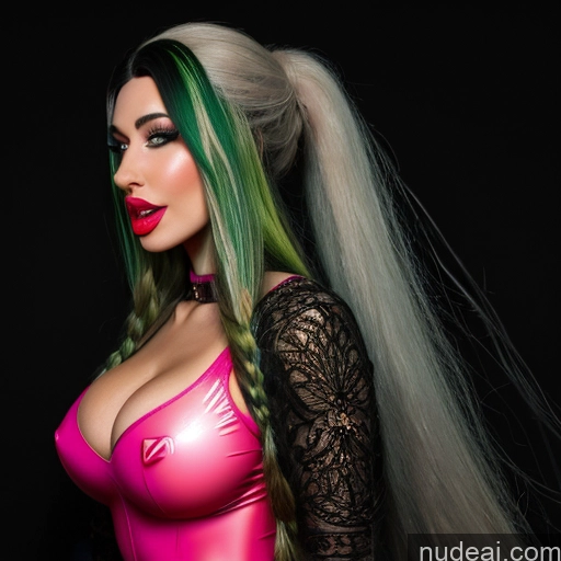 Model Several Huge Boobs Perfect Boobs Lipstick Long Hair 20s Ahegao Green Hair Straight Latina Club Front View T-pose Clown Topless