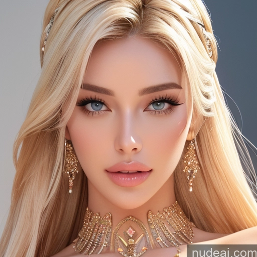 ai nude image of pics of Bimbo Several Huge Boobs Busty 30s Pouting Lips Blonde Straight Brazilian Scandinavian Soft + Warm Desert Front View T-pose Nude Gold Jewelry Detailed