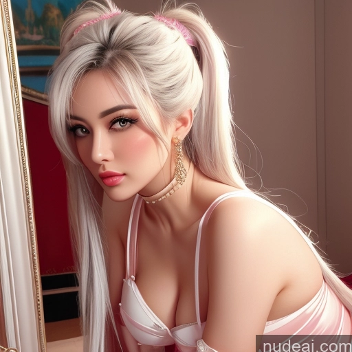 Woman Busty Pubic Hair Pregnant Big Ass 30s Pouting Lips White Hair Pigtails Japanese Mirror Selfie Bedroom Front View Spreading Legs Nude Choker Dirndl Transparent Gold Jewelry Bright Lighting