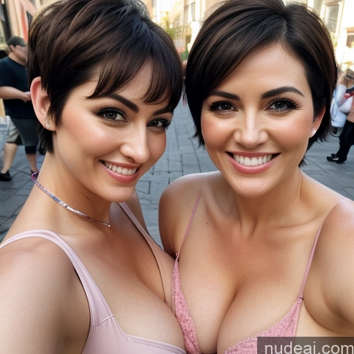 Two Huge Boobs Big Hips Short Short Hair 40s Happy Pixie Beach Bikini T-pose Satin Thick