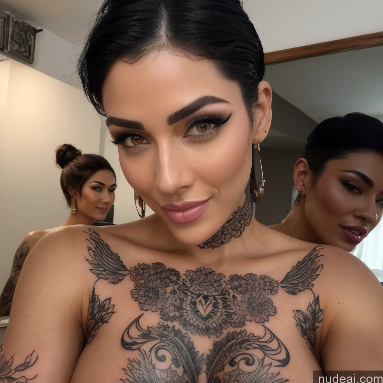 ai nude image of pics of 20s Milf Two Huge Boobs Busty Perfect Boobs Beautiful Tattoos Big Ass Skinny Perfect Body Short Hair Dark Skin Orgasm Happy Hair Bun Asian Mirror Selfie Bathroom Front View Bending Over Spreading Legs Nude Detailed Several