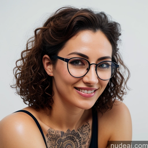 related ai porn images free for Woman One Perfect Boobs Glasses Tattoos Curly Hair Perfect Body 20s Happy Black Hair White Cafe Front View Close-up View Nude Bright Lighting