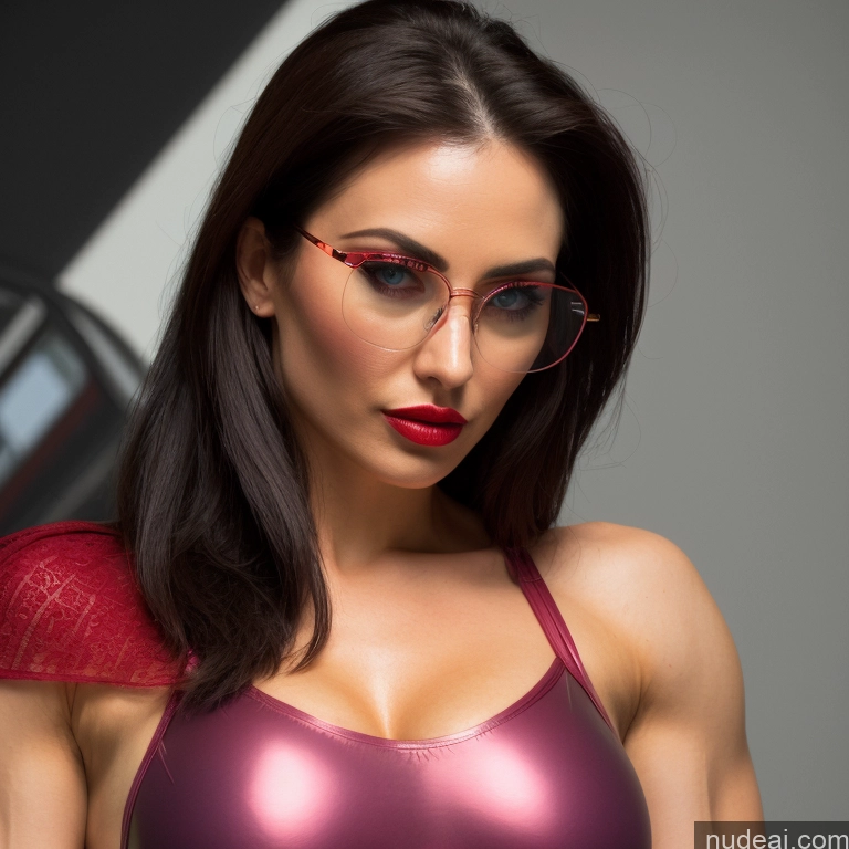 Superhero Woman Bodybuilder Busty Ginger Front View Irish Glasses Lipstick Cosplay Spandex Power Rangers Captain Planet Wine