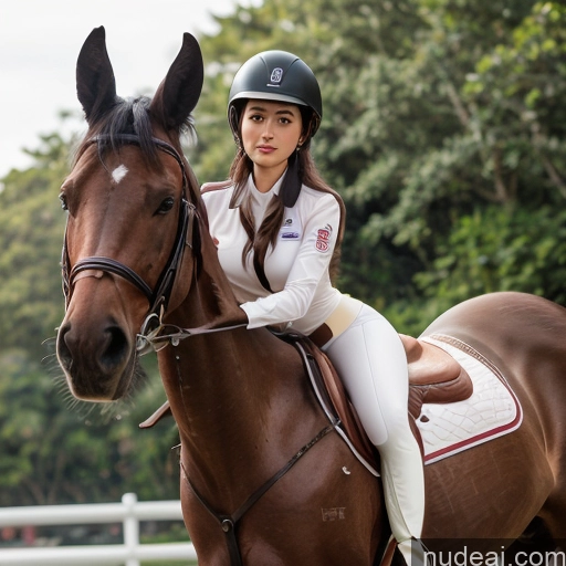 1girl Wooden Horse Equitation White Hair Beach Helmdef, Hat, Military, White Shorts, White Gloves,