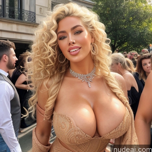 ai nude image of pics of Bimbo Busty Huge Boobs Skinny Short Pubic Hair Curly Hair 30s Happy Blonde Scandinavian Swedish Front View Nude Choker High Heels Cleavage Jewelry Bright Lighting Detailed Two Several Tent Beautiful