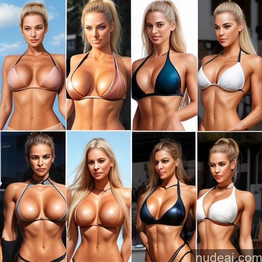 ai nude image of pics of Busty Huge Boobs Muscular Tall Perfect Body Tanned Skin Beautiful Sunglasses Pubic Hair 40s Seductive Ponytail Scandinavian Illustration Front View Side View T-pose Cleavage Yoga Pants Jewelry Choker Detailed Blonde Brunette Two Several Meadow Mountains Lake