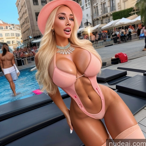 ai nude image of pics of Bimbo Milf Model Two Huge Boobs Busty Pubic Hair 20s Happy Blonde Scandinavian Mirror Selfie Front View Back View T-pose Nude Cleavage Jewelry Bright Lighting Detailed Full Frontal Strip Club Several Muscular Short Tanned Skin Woman Skinny