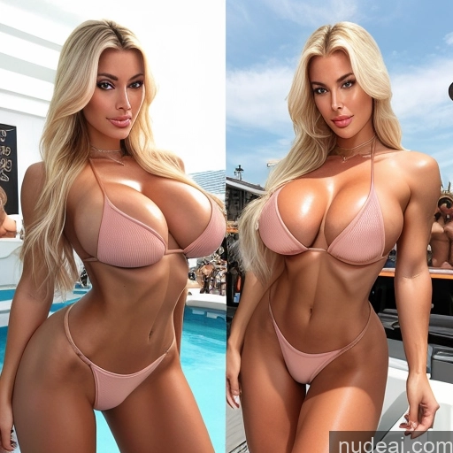 ai nude image of pics of Bimbo Milf Model Two Huge Boobs Busty Pubic Hair 20s Happy Blonde Scandinavian Mirror Selfie Front View Back View T-pose Nude Cleavage Jewelry Bright Lighting Detailed Full Frontal Strip Club Several Muscular Short Tanned Skin Woman Skinny