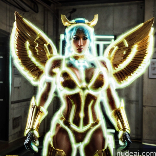 ai nude image of pics of Woman Busty Muscular Abs Front View Has Wings Angel Fantasy Armor Viking Bodybuilder Perfect Boobs Detailed Blue Hair Neon Lights Clothes: Blue Gold Jewelry Neon Lights Clothes: Yellow Blonde SuperMecha: A-Mecha Musume A素体机娘