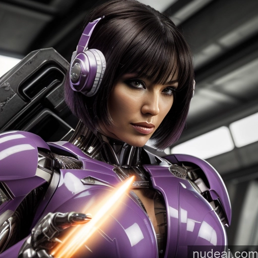 ai nude image of pics of Cyborg Woman Bobcut Asian Latina Neon Lights Clothes: Purple Front View Black Hair Purple Hair Mech Suit Sci-fi Armor Bodybuilder Busty Space Suit Abs SuperMecha: A-Mecha Musume A素体机娘 Battlefield Science Fiction Style