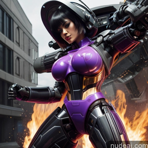 ai nude image of pics of Cyborg Woman Bobcut Asian Latina Neon Lights Clothes: Purple Front View Black Hair Purple Hair Mech Suit Sci-fi Armor Bodybuilder Busty Space Suit Abs SuperMecha: A-Mecha Musume A素体机娘 Battlefield Science Fiction Style