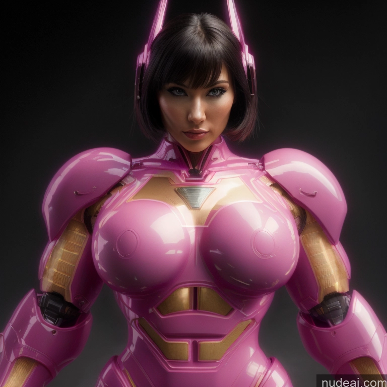 ai nude image of pics of Cyborg Woman Bobcut Asian Latina Neon Lights Clothes: Purple Front View Black Hair Purple Hair Mech Suit Sci-fi Armor Bodybuilder Busty Space Suit Abs SuperMecha: A-Mecha Musume A素体机娘 Battlefield