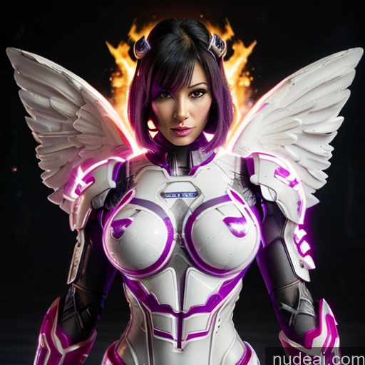 ai nude image of pics of Cyborg Woman Bobcut Asian Latina Front View Black Hair Purple Hair Mech Suit Sci-fi Armor Bodybuilder Busty Space Suit Abs SuperMecha: A-Mecha Musume A素体机娘 Battlefield Angel Has Wings Science Fiction Style Neon Lights Clothes: Purple