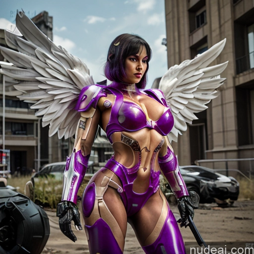 ai nude image of pics of Cyborg Woman Bobcut Asian Latina Front View Black Hair Purple Hair Mech Suit Sci-fi Armor Bodybuilder Busty Space Suit Abs SuperMecha: A-Mecha Musume A素体机娘 Battlefield Angel Has Wings Neon Lights Clothes: Purple