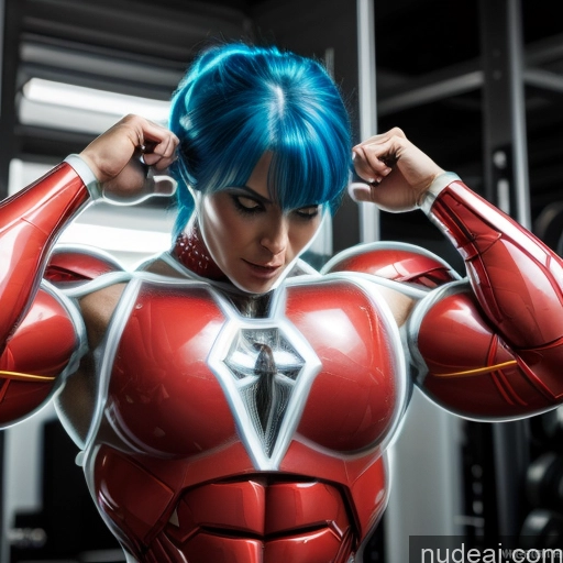 related ai porn images free for Superhero Woman Busty Abs Front View SuperMecha: A-Mecha Musume A素体机娘 Cosplay Bodybuilder Neon Lights Clothes: Blue Blue Hair