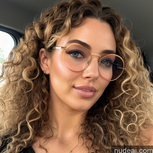 ai nude image of a close up of a woman with glasses and a black top pics of Woman Two Huge Boobs Perfect Boobs Glasses Skinny Big Hips Curly Hair 20s Orgasm Seductive Blonde Straight Brazilian Bedroom Front View Spreading Legs Nude