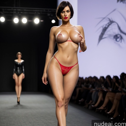 ai nude image of araffed woman in a red bikini walking down a runway pics of Milf One Busty Big Ass Lipstick Thick Big Hips Long Legs Tall Pubic Hair Short Hair Fairer Skin 40s Angry Black Hair Pixie German Bedroom Front View T-pose Nude High Heels Topless