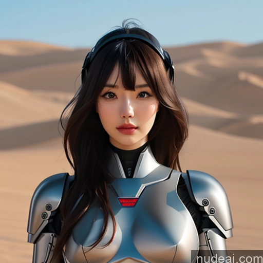 ai nude image of arafed woman in a futuristic suit standing in the desert pics of Nude Bangs Wavy Hair REN: A-Mecha Musume A素体机娘