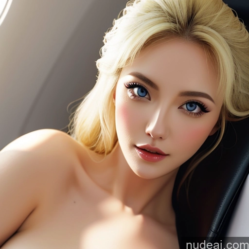 ai nude image of blond woman with blue eyes and a big breast sitting in a plane pics of Busty Perfect Boobs German White Flight Attendant Partially Nude Blonde