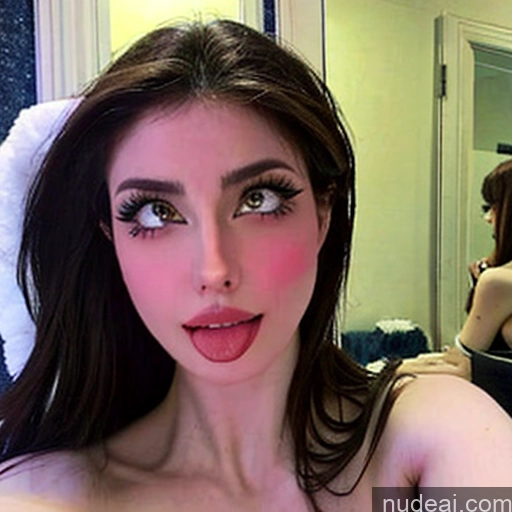 ai nude image of araffed woman with a towel on her head in front of a mirror pics of Woman Two Perfect Boobs Beautiful Skinny 18 Ahegao Brunette Straight White Mirror Selfie Bathroom Front View Cumshot Nude