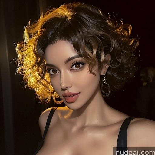 ai nude image of araffed woman with a black dress and a gold hairdo pics of Bimbo Several Seductive Brunette Black Hair African Short Hair Dark Skin Curly Hair Busty Arabic Black Front View 60s Nude