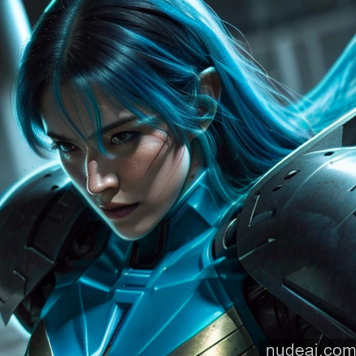 ai nude image of a woman with blue hair and armor in a dark room pics of Superhero Captain Marvel Cosplay Woman Busty Perfect Boobs Muscular Abs Bodybuilder Blue Hair Deep Blue Eyes Neon Lights Clothes: Blue Battlefield Front View SuperMecha: A-Mecha Musume A素体机娘