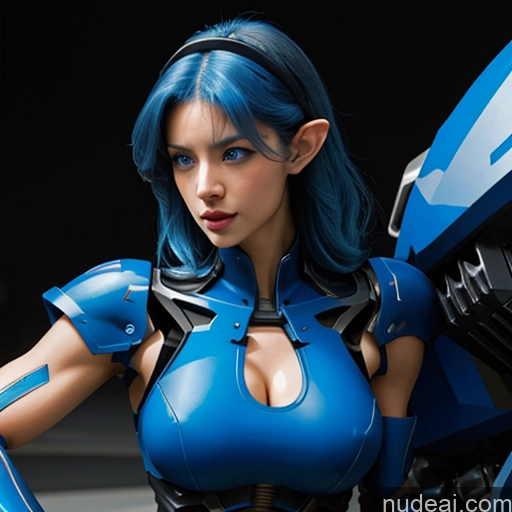 ai nude image of araffe woman in blue costume posing next to a motorcycle pics of Woman Bodybuilder Busty Muscular Abs Perfect Boobs Deep Blue Eyes Blue Hair Skin Detail (beta) Front View Cosplay Superhero SuperMecha: A-Mecha Musume A素体机娘 Detailed Mecha Musume + Gundam + Mecha Slider