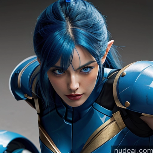 ai nude image of arafed woman with blue hair and a blue helmet posing for a picture pics of Woman Bodybuilder Busty Muscular Abs Perfect Boobs Deep Blue Eyes Blue Hair Skin Detail (beta) Front View Cosplay Superhero Detailed SuperMecha: A-Mecha Musume A素体机娘 Captain Marvel