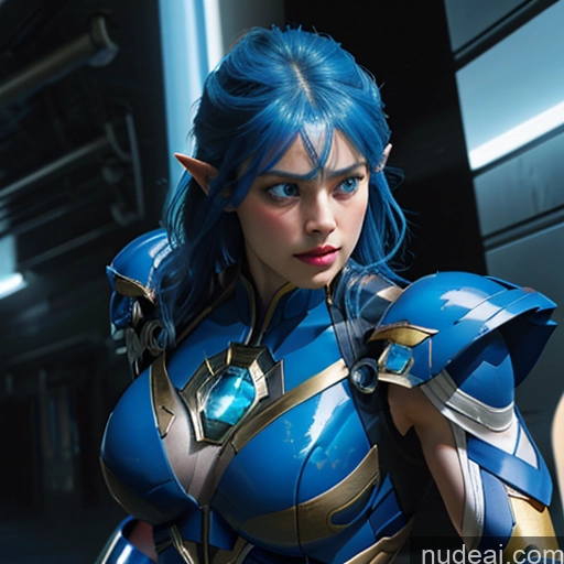 ai nude image of araffes in a blue and gold costume holding a sword pics of Woman Bodybuilder Busty Muscular Abs Perfect Boobs Deep Blue Eyes Blue Hair Skin Detail (beta) Front View Cosplay Superhero Detailed SuperMecha: A-Mecha Musume A素体机娘 Captain Marvel Battlefield