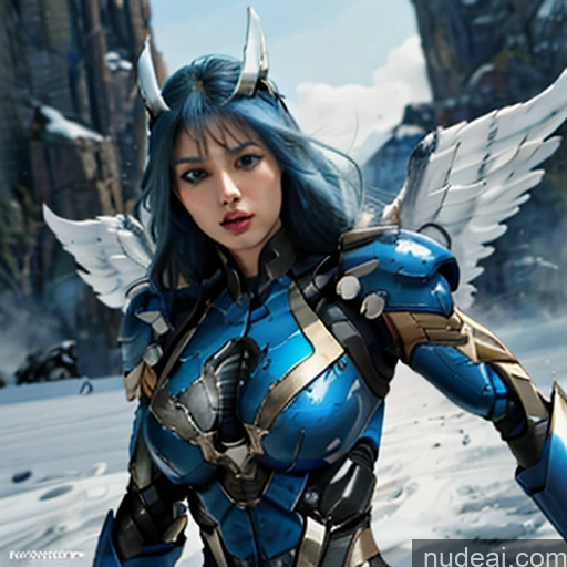 ai nude image of arafed woman in blue costume with wings and horns in a snowy area pics of Woman Bodybuilder Busty Muscular Abs Perfect Boobs Blue Hair Skin Detail (beta) Front View Cosplay Superhero Detailed SuperMecha: A-Mecha Musume A素体机娘 Captain Marvel Battlefield Has Wings Deep Blue Eyes Angel Cyborg