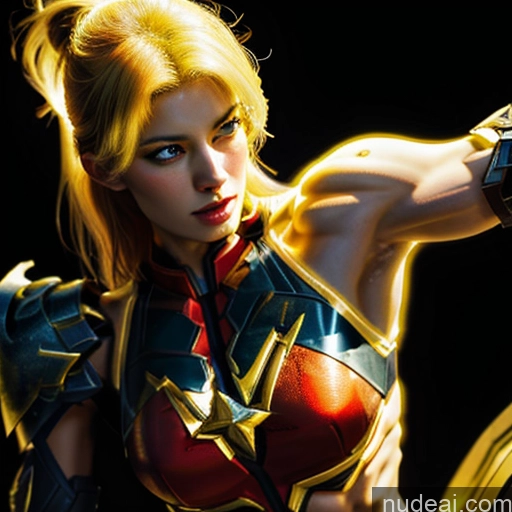 ai nude image of a close up of a woman in a costume holding a sword pics of Woman Bodybuilder Busty Muscular Abs Perfect Boobs Skin Detail (beta) Cosplay Detailed Captain Marvel SuperMecha: A-Mecha Musume A素体机娘 Super Saiyan Front View Blonde Neon Lights Clothes: Yellow Battlefield Neon Lights Clothes: Orange