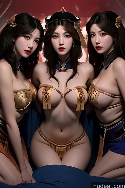 ai nude image of three sexy asian women in costumes posing for a picture pics of Erotic-Jiangshi-China-Zombie Nude Bangs Wavy Hair MuQingQing