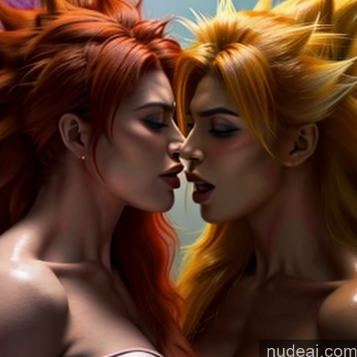 ai nude image of two women with red hair and orange hair are kissing pics of Two Several Super Saiyan 4 Super Saiyan Bodybuilder Kisses