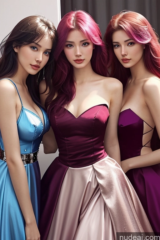 ai nude image of three women in dresses posing for a picture in front of a window pics of 18 Rainbow Haired Girl Haute Couture | Ball Gown