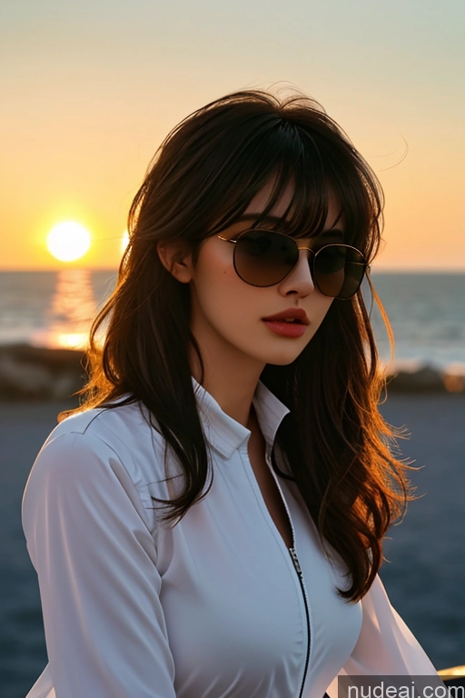 related ai porn images free for Bangs Wavy Hair Looking At Sky Bomber Mech Suit Sunglasses