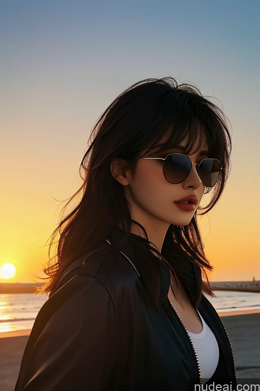 related ai porn images free for Bangs Wavy Hair Looking At Sky Bomber Sunglasses