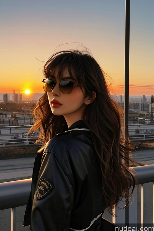 related ai porn images free for Bangs Wavy Hair Looking At Sky Bomber Sunglasses Train