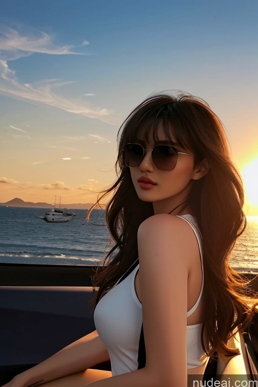 related ai porn images free for Bangs Wavy Hair Looking At Sky Pilot Bomber Sunglasses