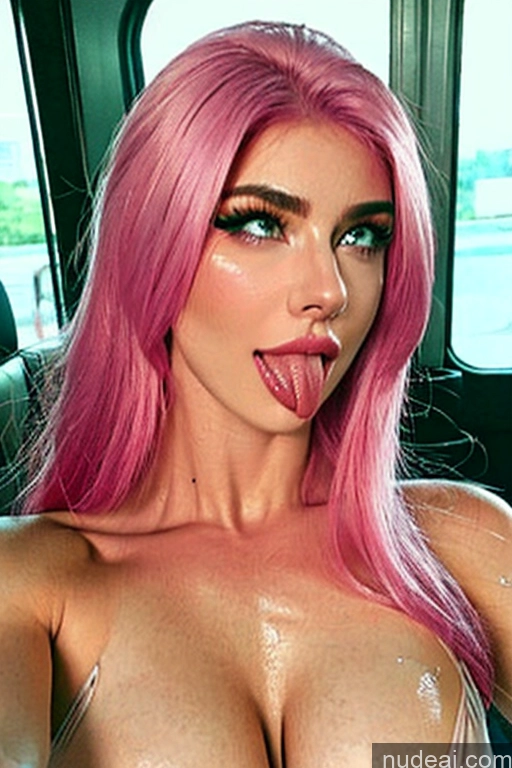 ai nude image of a close up of a woman with pink hair sticking her tongue out pics of Woman Bodybuilder Two Short Perfect Body 18 Orgasm Ahegao Pink Hair Messy Russian 3d Train Front View Close-up View Spreading Legs Cumshot Blowjob Nude Panties Topless Partially Nude