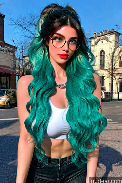 ai nude image of a woman with green hair and glasses standing in the street pics of Short Perfect Body 18 Orgasm Ahegao Pink Hair Messy Russian Front View Nude Bangs Detailed Bending Over Church Model Several Perfect Boobs Beautiful Long Hair Lipstick Glasses Yoga Pants