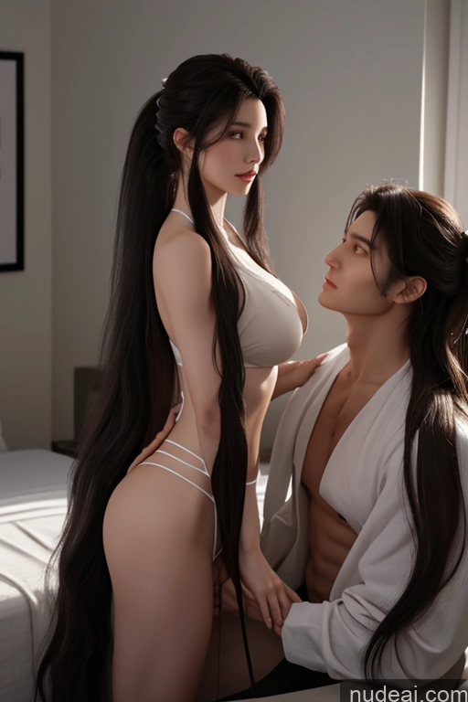 ai nude image of they are two women in a bedroom one is wearing a white robe pics of Jewish Perfect Boobs Beautiful Small Ass Perfect Body Long Hair Straight Slicked Brunette Front View Nude Bedroom Korean Japanese Two Woman + Man Black Hair Blowjob Massage T-pose