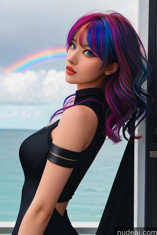 related ai porn images free for Looking At Sky Bangs Wavy Hair Superhero Rainbow Haired Girl