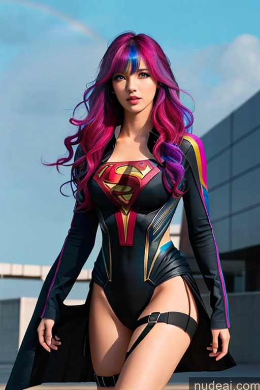 related ai porn images free for Looking At Sky Bangs Wavy Hair Superhero Rainbow Haired Girl