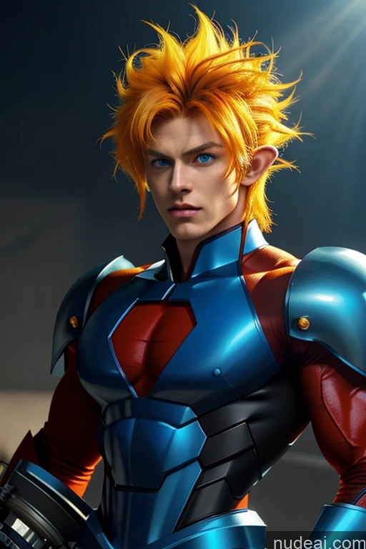 ai nude image of a close up of a person in a blue and red suit pics of Super Saiyan 4 Super Saiyan Bodybuilder REN: A-Mecha Musume A素体机娘 Deep Blue Eyes