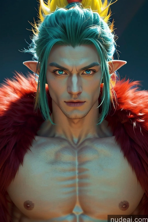 ai nude image of a close up of a man with a green hair and a red coat pics of Super Saiyan 4 Super Saiyan Bodybuilder REN: A-Mecha Musume A素体机娘 Deep Blue Eyes Rainbow Haired Girl