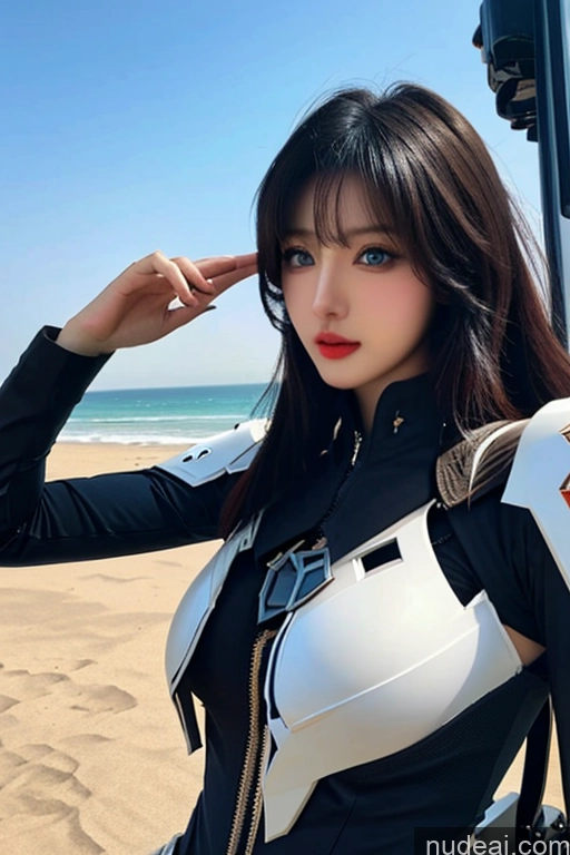 ai nude image of a close up of a woman in a black and white outfit on a beach pics of Looking At Sky Hu Tao: Genshin Impact Cosplayers Mech Suit