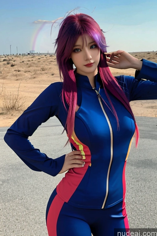 ai nude image of araffe in a blue and pink suit posing for a picture pics of Looking At Sky Hu Tao: Genshin Impact Cosplayers Mech Suit Rainbow Haired Girl