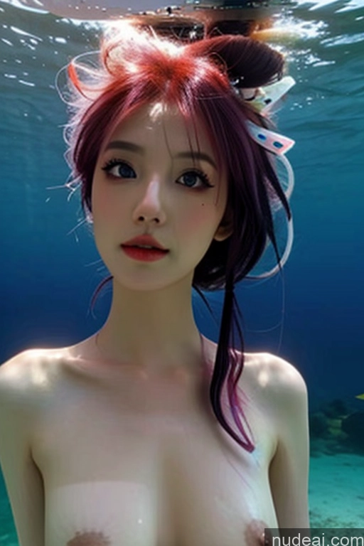 ai nude image of a woman with red hair and a big breast is posing under water pics of Looking At Sky Hu Tao: Genshin Impact Cosplayers Rainbow Haired Girl Nude Underwater