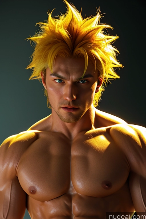 ai nude image of there is a man with a yellow hair and a shirt on pics of Bodybuilder Super Saiyan Super Saiyan 4 Gold Jewelry