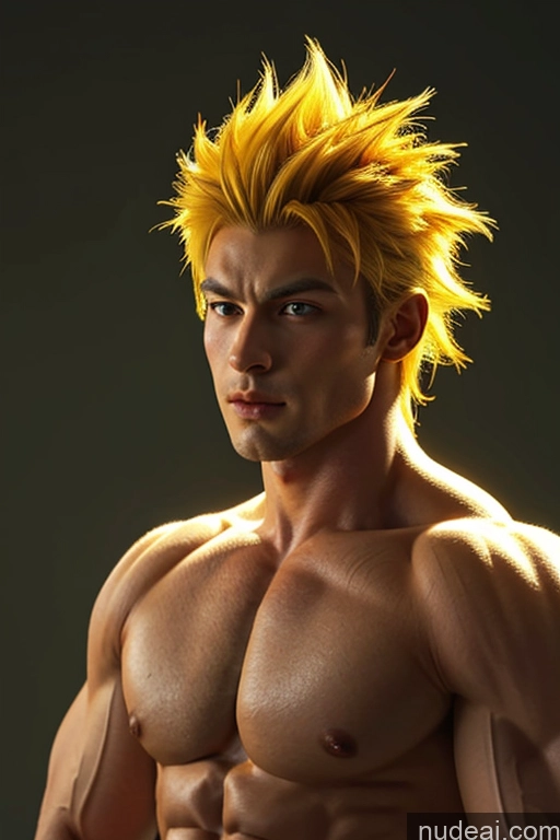 ai nude image of arafed male model with yellow hair and no shirt posing for a picture pics of Bodybuilder Super Saiyan Super Saiyan 4 Gold Jewelry